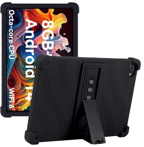 Junfire Silicone Case for HotLight C10 10 inch Tablet, Case for Ainmel AMLA10UKTS / C10BK / Byxsb C10 / Hakaug C10 / Kotsren C11 Android 14 10 Tablet with Kickstand, Black