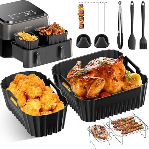 Suyoo Hot Air Fryer Accessories for Philips Dual Basket Airfryer 3000 Series 6L/3L - NA350 Airfryer Silicone Mould Accessory Set - 23 Pieces Cooking Grids, Bread Baking Moulds, Oil Spray, etc.