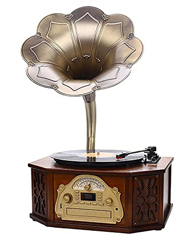 SGKOMN Giradischi Portatile retrò a Trasmissione a Cinghia, grammofono dal Design retrò, registratore con subwoofer Indipendente Integrato
