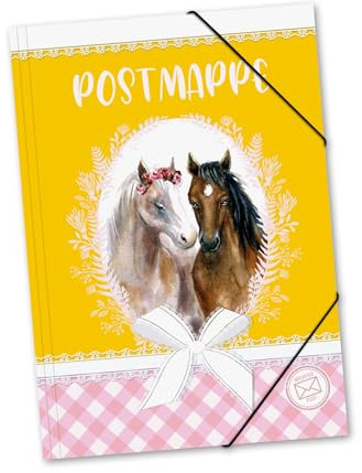 itenga Postmappe aus stabilem Kunststoff PP - Gummizugmappe mit Motiv DIN A4 mit Gummizugverschluss - Sammelmappe Eckspanner (Pferde)