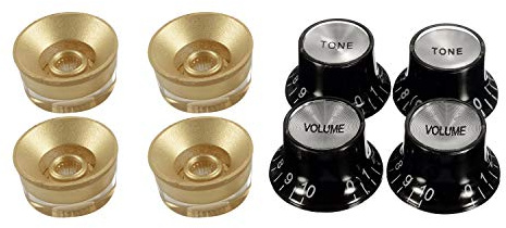 Wzxksoac 8 Pcs Guitar Knobs: 2 Volumes and 2 Tones Silver Top Hat Bell & 4 Pcs Control Speed Knobs