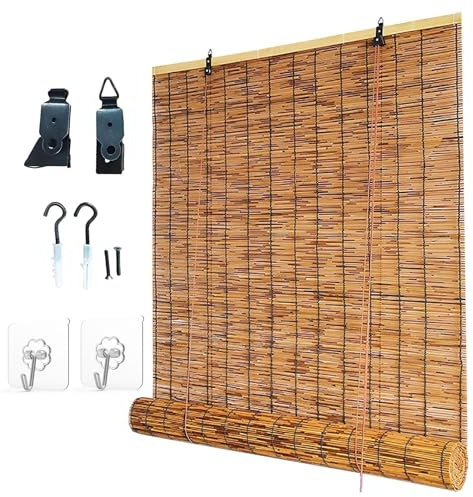 DXHYYM Store Enrouleur en Bambou, Store Occultant Enrouleur pour Tonnelle Terrasse Véranda Jardins, Anti-UV 60 80 90 100 120 140 150cm Rideau de Roseau, Rideau de D'intimité, Stores Romains