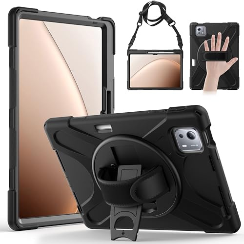 Gerutek Funda Anticaída para Xiaomi Pad 7 Ultra 2025 (14 Pulgadas), Carcasa Rugosa con Soporte 360° Giratorio, Correa de Mano/Hombro, Portalápiz, Funda Resistente para Xiaomi Pad 7 Ultra 14, Negro