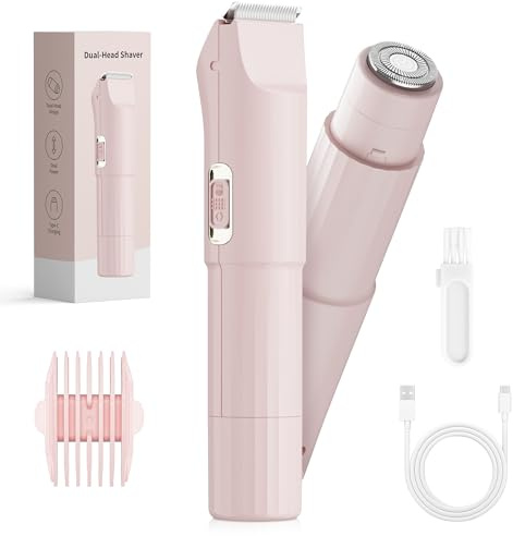 Bikini-Trimmer für Frauen - 2-in-1 Elektrorasierer mit Doppelkopf – Sichere Haarentfernung für Körper, Gesicht, Kinn, Intimbereich, Achseln und Beine, USB-aufladbar（Nicht wasserdicht）