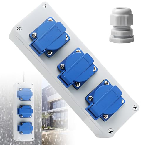 GOEDCH Répartiteur de prise 230 V : répartiteur mural à 3 voies Unité de distribution d'alimentation IP44, distributeur de courant de construction étanche 16 A avec 3 prises Schuko 230 V pour une