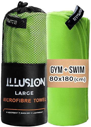 illusion Swimming Towels for Adults 80x180cm – Extra Large Microfibre Towel | Compact, Lightweight & Fast Drying Towel, Perfect for Gym, Travel, Ideal for Post-Workout Showers and After Swimming