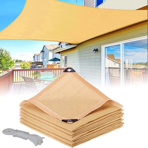Voile d'ombrage rectangulaire pour jardin, balcon avec œillets, filet d'ombrage pour extérieur, terrasse et serre, 4 x 5 m, beige