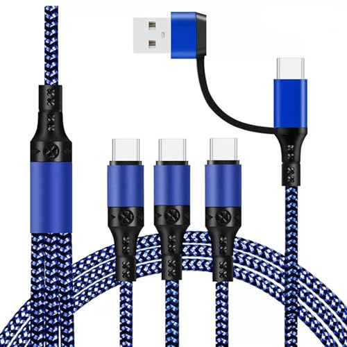 Câble USB C, 5 in 1 Cable Multi USB Type-C Charge Rapide Nylon Tressé avec 3 USB C Connecteur, Câble Chargeur Multi Embout pour Telephone iPhone 17/16/15, Samsung Galaxy, Huawei, Honor, Xiaomi-1.2M