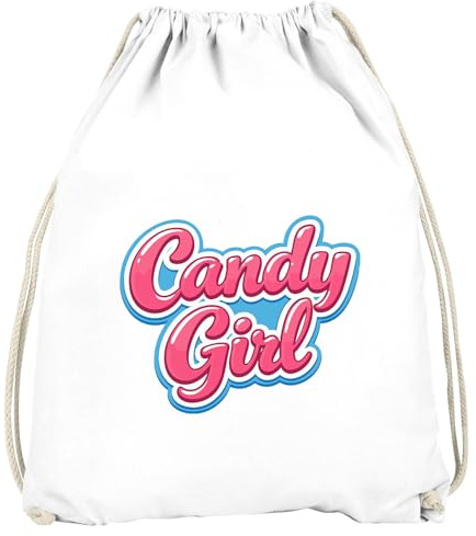 MoonWorks® Turnbeutel - Candygirl - Accessoires Fasching Gadgets Spruch lustig Faschingsartikel Tasche Gymbag Weiss-pink unisize