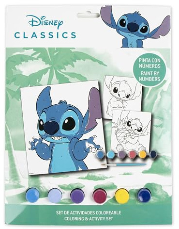 The Geeky Pop Disney Classics – Kit Peinture Stitch Paint by Numbers pour Enfants – Set Créatif avec Peintures, Pinceau et Tableaux à Colorier – Activité Créative Enfant