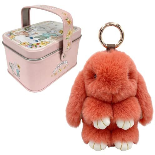 OPVYAEU porte clé peluche lapin boîte métal charm sac pendentif lapin mignon accessoire sac kawaii cadeau de fin d'études cadeau de fête des pères cadeau d'anniversaire fluffy soft