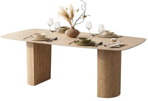 HOOZ Esstisch mit Keramikplatte in Travertin-Optik [Kratzfest & pflegeleicht], moderner Esszimmertisch 180×90 cm, Küchentisch mit hitzebeständiger Oberfläche, ideal für Wohnzimmer & Esszimmer Beige