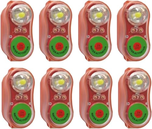 Luci Giubbotto Salvataggio a LED con Attivazione ad Acqua - Set da 6/8 Pezzi - Rosse e Verdi per Emergenza in Mare per Sopravvivenza in Acqua di Emergenza