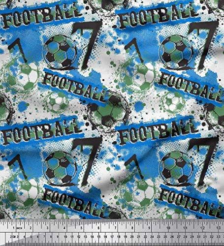 Soimoi Blau Baumwoll-Popeline Stoff Pinselstrich und Fußball Munner Stoff Meterware 42 Zoll breit