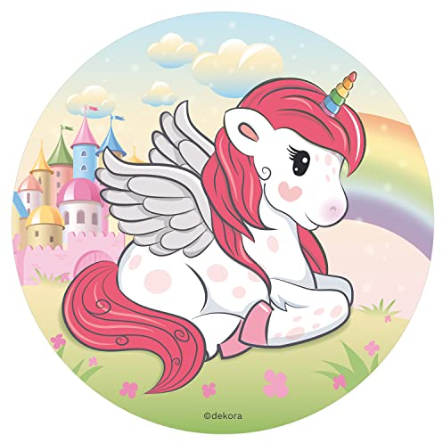 Dekora - 145086 Fliegendes Einhorn Tortenaufleger aus Esspapier|aus Reispapier|- 20 cm