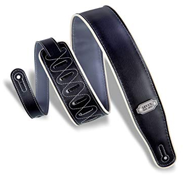 Levy's Leathers LeathersM26VCP-BLK_GRY Gitarrengurt Reversible Vinyl White Piping 2 3/4 - Black Grey, schwarz, grau, creme