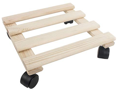 WooDeeDoo Indoor Wooden Plant Caddy with Wheels – Indoor Square Unfinished Pine Pot Stand Rolling Trolley Dolly for Planters Flower Pots or DIY Decoration – 30x30 cm