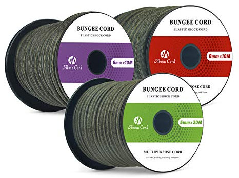 Abma Cord Bungee Cord 6mm 10M Elastic Shock Cord 100% Stretch Elastic Bungee Rope for Tarpaulin, Trailer, Backpack, Tent Pole, Kayak - Army Green