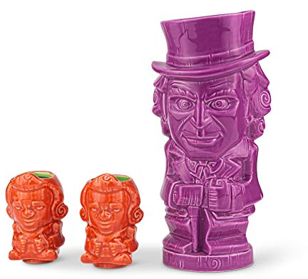 Geeki Tikis Willy Wonka And The Chocolate Factory Tassen-Set | Offiziell Willy Wonka Keramik-Tassen-Sets im Tiki-Stil | Enthält einen 530 ml Willy Wonka und 2 57 ml Oompa Loompas