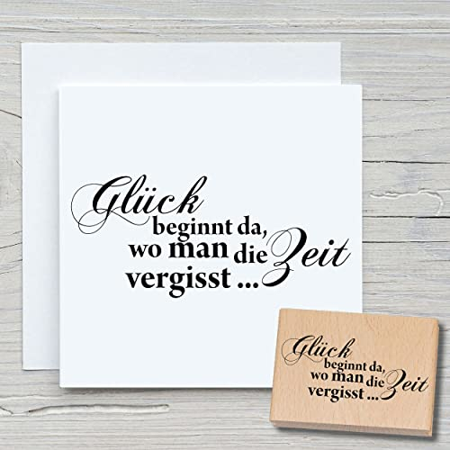 NEWSTAMPS Stempel Glück beginnt da Motivstempel groß aus Holz & Gummi zum Karten basteln, Holzstempel, Sprüche, Spruchstempel, Textstempel, Schrift, Scrapbook, Textilstempel, Deko
