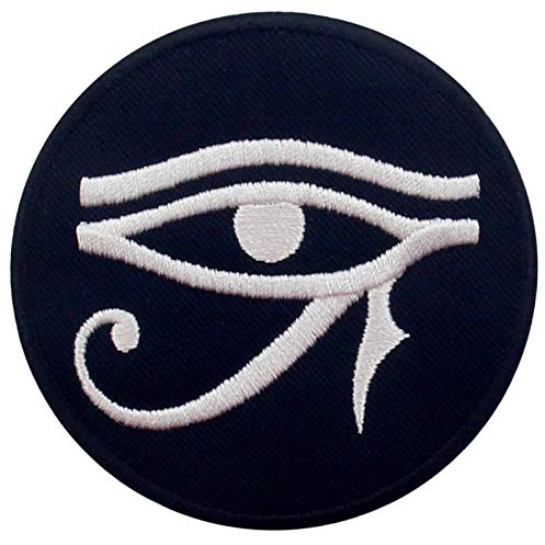 Eye of Horus Wedjat Patch Biker Applique Embroidered Iron On Sew On Emblem, White & Black