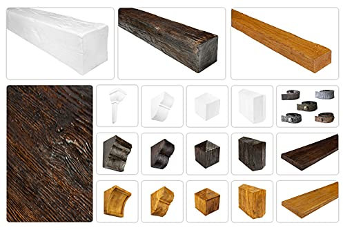 DECO WOOD Kopplungsstück modern aus Polyurethane, Verzierung Modern, PU Balkendeko Holzoptik (weiß - 14x14cm) Hartschaum Deckenverkleidung