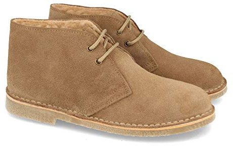 shoes&blues.es 62454-Botin Desert Boots Mujer y Caballero de Piel Serraje y Borreguillo, Suela de Crepe Antideslizante Confortables, con Cierre de Cordones.. Talla 35 Taupe