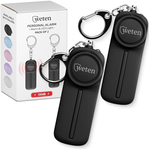WETEN Safety Siren Personal Keychain Alarm for Women Protection – 2 Pack Self Defense Safe Sound Alert with Flashlight – Loud 130dB Emergency Security Key Chain by (Black&Black)