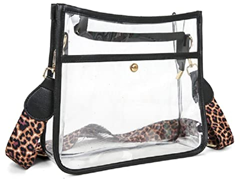 Awlsoneteng PVC Transparente Tragetasche mit Leopard Gitarrengurt Messenger Bag mit Leopard Gitarrengurt Transparent Crossbody Bag Crossbody Bag