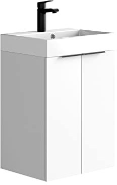 Baikal Conjunto De Mueble De Baño 45cm. Incluye Mueble con Lavabo. Melamina 16mm. Mueble MONTADO. Lavabo Encastrado. Sin Espejo 2 Puertas Blanco