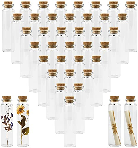 DOUSELLA - 40 botellas pequeñas, transparentes (20 ml, tapón de Liege decorativo para especias y perfumes, notas