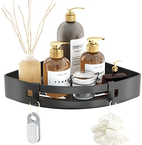 WHHVCTY Duschablage Ohne Bohren Schwarz Edelstahl, Duschk?rbe Duschzubeh?r Duschgel Halterung Ohne Bohren Dreieck, Bad Küche Toilette Aufbewahrung 1 Stück