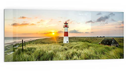 DEQORI Küchenrückwand Glas | Motiv Leuchtturmliebe | 125x50 cm | Bad- oder Herd-Rückwand | Herdblende Spritzschutz für Küche & Badezimmer | moderne Deko für Fliesenspiegel