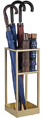 MyGift 20 Inch Brass Tone Metal Umbrella Stand with Drip Tray
