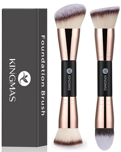 KINGMAS 2 Stücke Foundation Make-up Pinsel, Premium Kabuki Pinsel, Doppelendiger Konturpinsel zum Verblenden von flüssigem Puder, Concealer, Creme, Rouge, Make-up-Pinsel