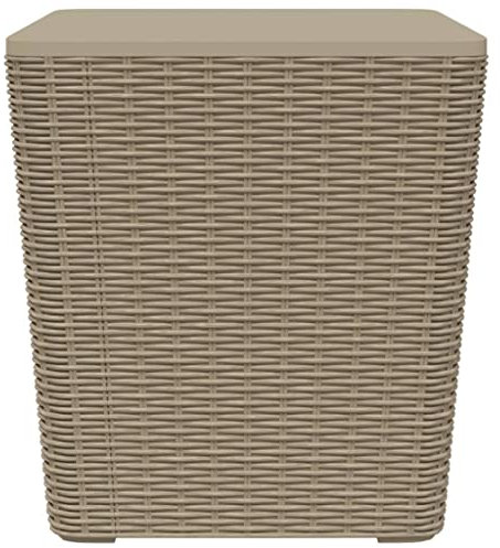 Makastle PP Gartentisch Beistelltisch Loungetisch mit Stauraum, Deckel Abnehmbar, Hellbraun Rattan-Optik 38,5 x 38,5 x 42 cm