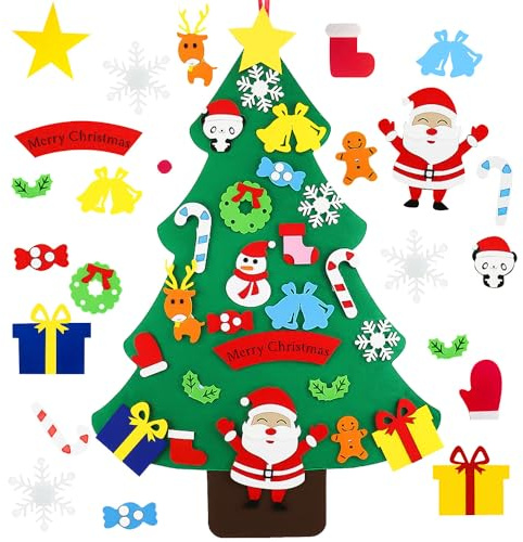 Filz Weihnachtsbaum, 100cm Hoch Weihnachtsbaum Set mit 23 Pcs Ornamente, DIY Filz Weihnachtsbaum, Wand Dekor Für Kinder Weihnachten Geschenk (Stil E)