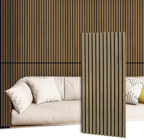 MaxEarn Lot de 2 panneaux acoustiques couleur chêne, panneaux muraux acoustiques en placage bois véritable, revêtement mural 3D, décoration en bois, mur à lamelles avec feutre, isolation phonique 110