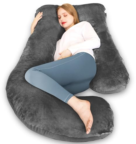 Chilling Home Schwangerschaftskissen J Form, Seitenschläferkissen mit Bezug J Kissen Stillkissen Groß Lagerungskissen, Kissen für Frauen und Seitenschläfer(Helles Schwarz,Samt)