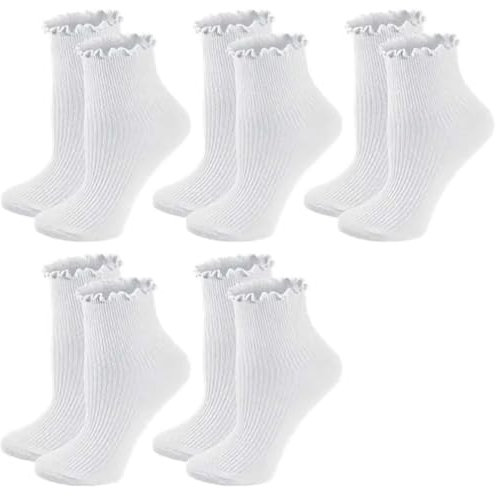 Poo4kark Japanische Lolita Damensocken, gerüschter Saum, Low-Top-Socken, gestrickte Baumwolle, traditionelle Spitzensocken Heizlüfter Ohne Stromkabel (White, One Size)