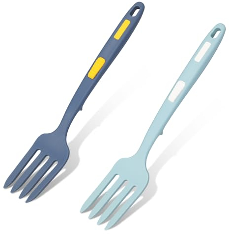 2 Pièces Fourchette en Silicone, Multifonctions Fourchette de Cuisson Fourchette à Spaghetti Résistante à la Chaleur Antiadhésive Fourchette à Mélanger pour la Cuisine (Bleu foncé, Bleu Lac)