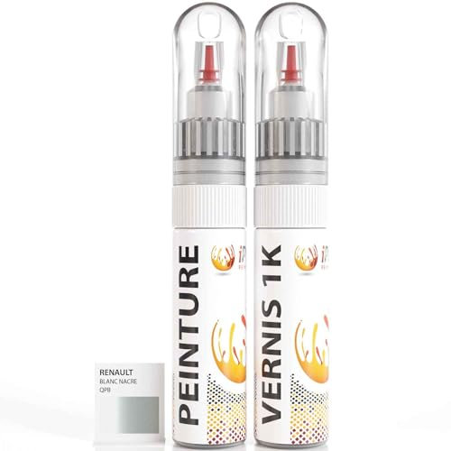 ipixline Kit Retouche Peinture Carrosserie Voiture - Stylo Correcteur Peinture Auto 30 ml, Vernis Brillant 1k 30 ml - Compatible avec Renault - Blanc Nacre QPB