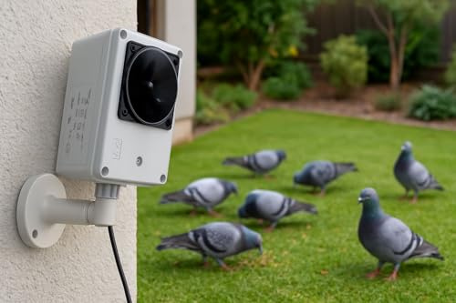 Répulsif à ultrasons pour oiseaux, pigeons, mouettes et corbeaux – pour extérieur 100 m² (Oiseaux - Oiseaux volants 35m²)