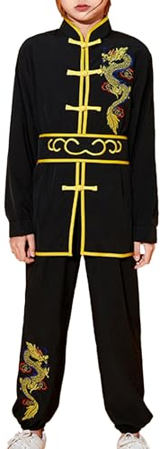 dPois Costume Kung Fu Enfants Garçons Filles Arts Martiaux Vêtements Unisexe Uniformes Traditionnels Chinois Tai Chi Chinois Ensembles 3-16 Ans Noir 11-12 ans