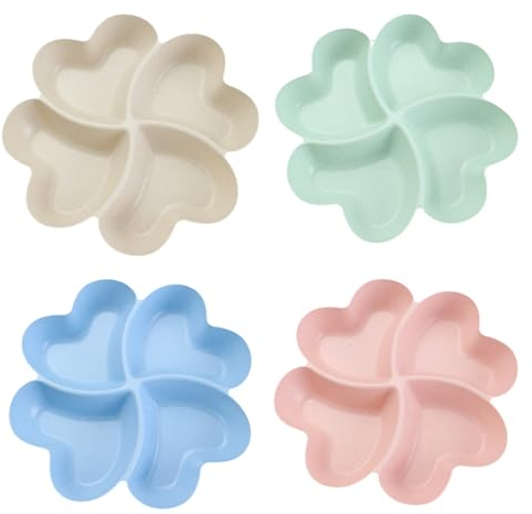 SRTSTR 4 Piezas Bandeja Aperitivos Platos de Aperitivo Plástico Assiette Aperitif Plateau à Compartiments Antideslizante Plato de Snacks Reutilizables para Nueces Postres Frutas Dulces (4 Color)