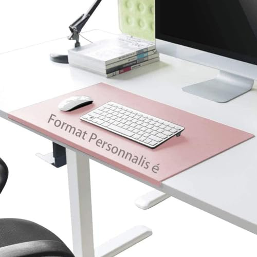 Sous-main de bureau extra large en cuir PU avec rebord,format personnalisé | Tapis de bureau étanche avec protection des bords,Antidérapant,Rose
