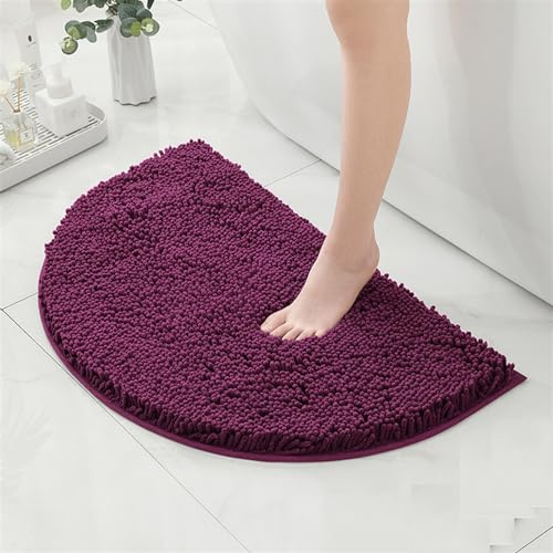 Reyox Badezimmerteppich Halbkreis, Chenille Badematte rutschfest, Weicher Badvorleger, Mikrofaser Absorbent Badteppich für Badezimmer Pflaume Lila 50x80cm
