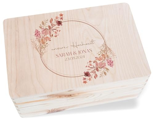 Holzkiste - Unsere Hochzeit Erinnerungsbox | Hochzeitskiste Erinnerungen - 30 x 20 x 14 - Holz - geschenke für brautpaar box liebe hochzeitsgeschenk bride erinnerungskiste karten hochzeitsbox