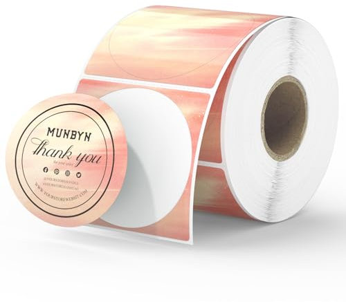 MUNBYN 50mm runde Thermoetiketten, Thermo Aufkleber Etiketten, orangefarbene Thermoaufkleber für Backen, Kerze, Lebensmittel, 500/1 Rolle