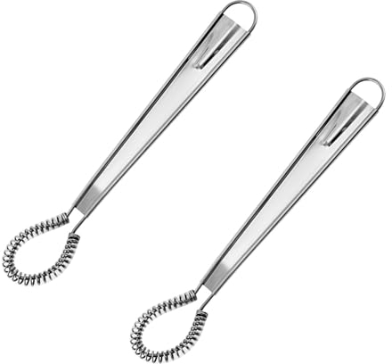 HRLORK 2 Pcs Stainless Steel Egg Whisk Mini Handheld Egg Whisk Beater Set Manual Spring Coil Wire Whisk Blender Small Hand Whisker Egg Stirrer for Kitchen Cooking Baking Mixing Beating